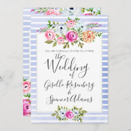 Moderne florale Wasserfarben Streifen Hochzeit Ein Einladung