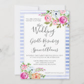 Moderne florale Wasserfarben Streifen Hochzeit Ein Einladung (Vorderseite)