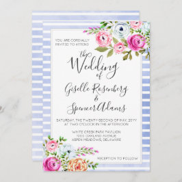 Moderne florale Wasserfarben Streifen Hochzeit Ein Einladung