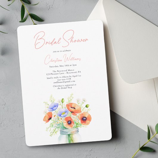 Moderne florale Wildblumen Script Brautparty Einladung