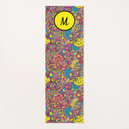 Moderne florale Yoga Monogram Yellow Turquoise Yogamatte