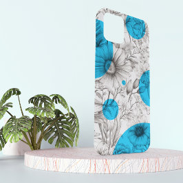 Moderne florale zeichnend Cyan Blue Retro-Kreise Case-Mate iPhone Hülle