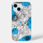Moderne florale zeichnend Cyan Blue Retro-Kreise Case-Mate iPhone Hülle (Rückseite)