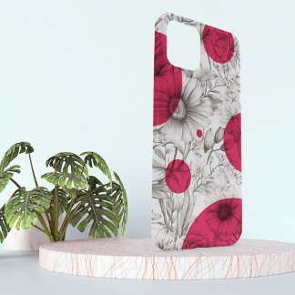 Moderne florale zeichnend magentinrosa Retrokreise Case-Mate iPhone Hülle