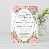 Moderne floralrosa Blush Gold Engagement Party Einladung (Stehend Vorderseite)