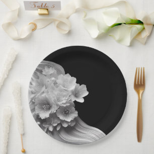 Moderne Florals Black and White Wedding Pappteller