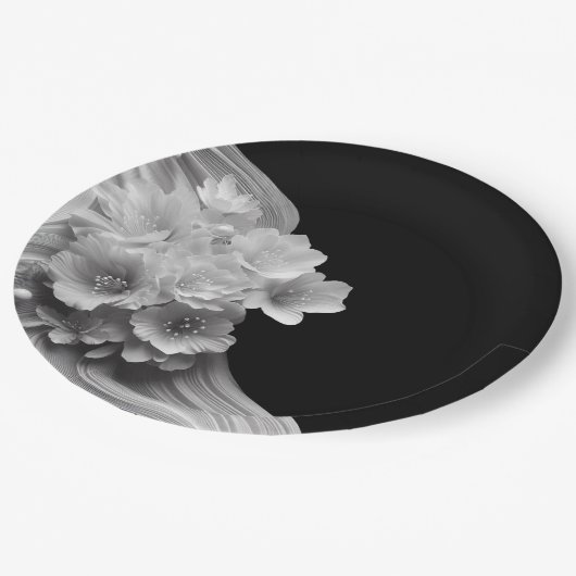 Moderne Florals Black and White Wedding Pappteller (Schrägansicht)