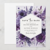Moderne Florals Lila Blumenhochzeit Save The Date (Vorne/Hinten)
