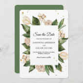 Moderne, florengrüne und gelbe Rahmen Save The Date (Vorne/Hinten)