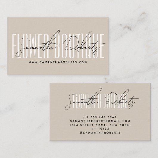 Moderne floristische Blume Boutique beige Visitenkarte (Vorne/Hinten)