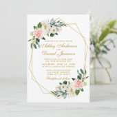 Moderne florrosa Goldrahmen Foto Back Wedding Einladung (Stehend Vorderseite)