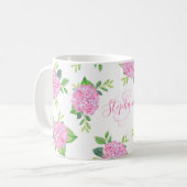 Moderne florrosa Hydrangea Wasserfarbenmonogramm Kaffeetasse (Vorderseite Links)