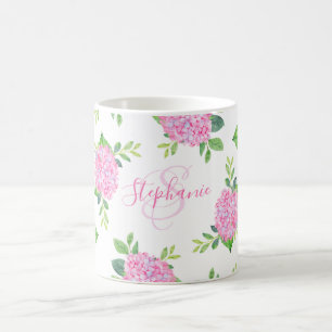 Moderne florrosa Hydrangea Wasserfarbenmonogramm Kaffeetasse
