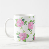 Moderne florrosa Hydrangea Wasserfarbenmonogramm Kaffeetasse (Links)