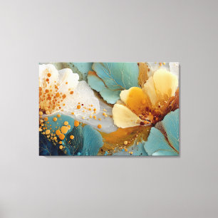 Moderne Fluid Abstract Türkis Gold Blasen und Ader Leinwanddruck