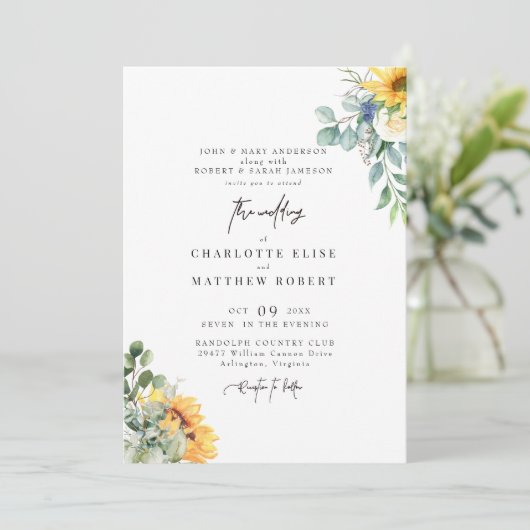 Moderne Foliage beide Sets Eltern Hochzeit Einladung (Stehend Vorderseite)