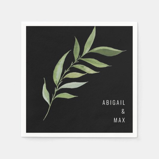 Moderne Foliage Black Wedding Napkins Serviette (Vorderseite)