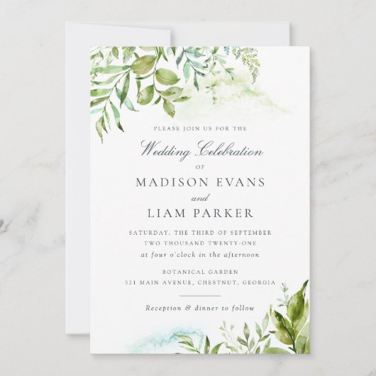 Moderne Foliage Blätter Wasserfarbenprägung Einladung (Vorderseite)