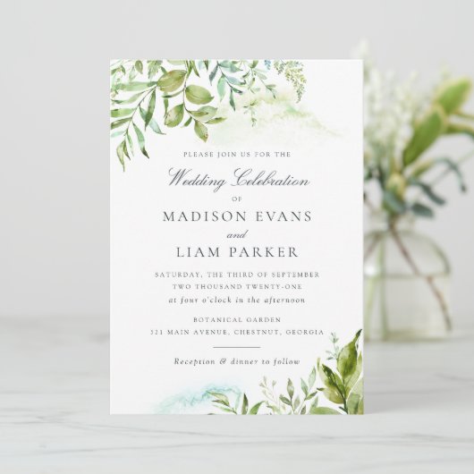 Moderne Foliage Blätter Wasserfarbenprägung Einladung (Stehend Vorderseite)