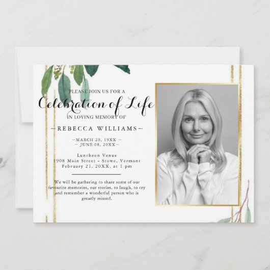 Moderne Foliage Botanisches Foto Feier des Lebens Einladung (Vorderseite)
