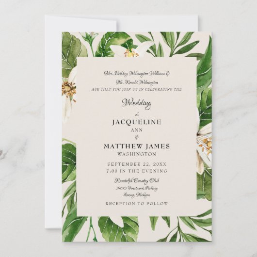 Moderne Foliage Elternschaft Cream Wedding Matte Einladung (Vorderseite)