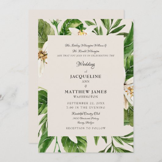Moderne Foliage Elternschaft Cream Wedding Matte Einladung (Vorne/Hinten)
