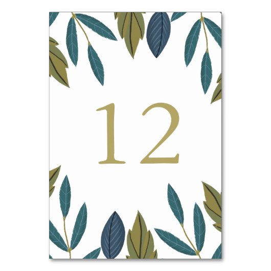 Moderne Foliage Floral Wedding Tischnummer (Vorderseite)