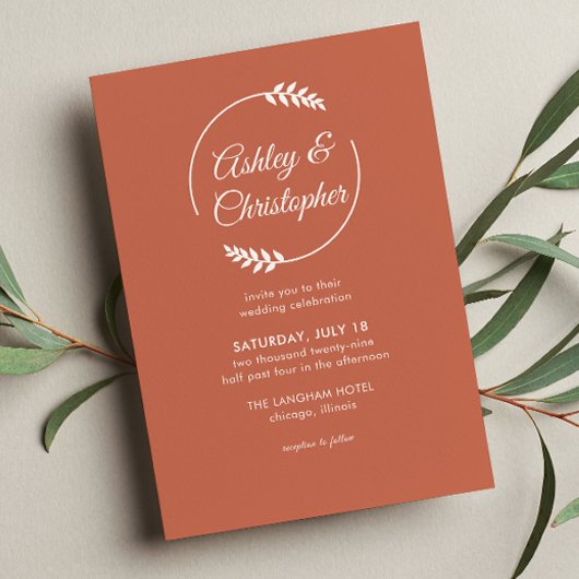 Moderne Foliage Frame Copper Red Wedding Einladung
