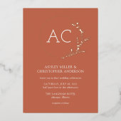 Moderne Foliage Frame Copper Red Wedding Folieneinladung (Vorderseite)