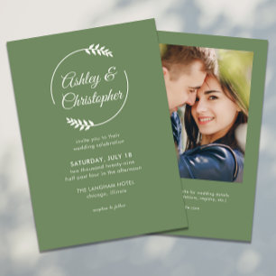 Moderne Foliage Frame Mute Green Foto Hochzeit Einladung