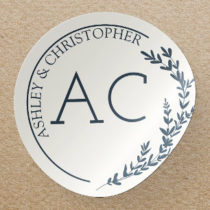Moderne Foliage Frame Navy Blue Wedding Runder Aufkleber