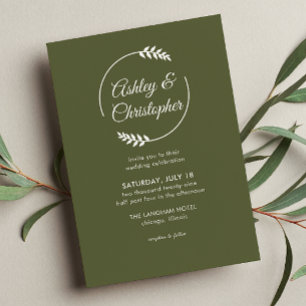 Moderne Foliage Frame Olive Green Wedding Einladung