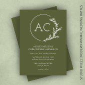 Moderne Foliage Frame Olive Green Wedding Einladung