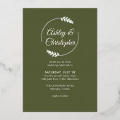 Moderne Foliage Frame Olive Green Wedding Folieneinladung (Vorderseite)