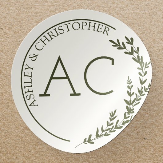 Moderne Foliage Frame Olive Green Wedding Runder Aufkleber