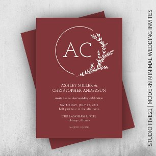 Moderne Foliage Frame Rosewood Red Wedding Einladung