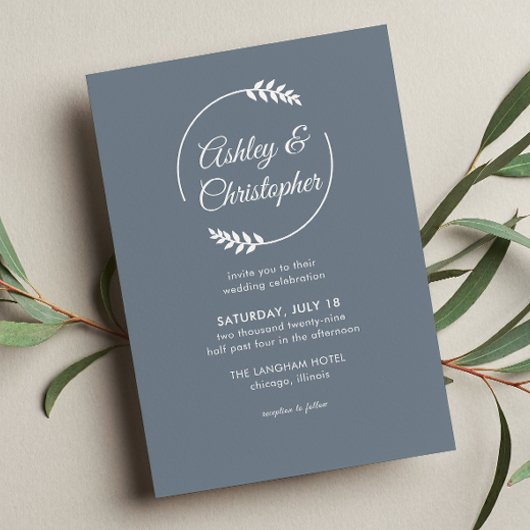 Moderne Foliage Frame Slate Gray Wedding Einladung