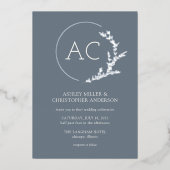 Moderne Foliage Frame Slate Gray Wedding Folieneinladung (Vorderseite)