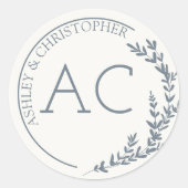 Moderne Foliage Frame Slate Gray Wedding Runder Aufkleber (Vorderseite)