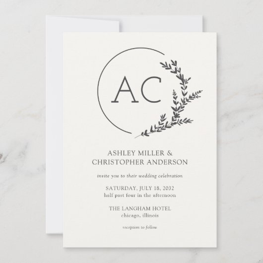 Moderne Foliage Frame weiße All-in-One-Hochzeit Einladung (Vorderseite)