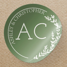 Moderne Foliage-Rahmen Mutete Grüne Hochzeit Runder Aufkleber