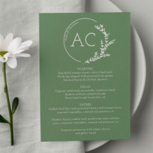 Moderne Foliage Rahmen verschleiert grüne Hochzeit Menükarte