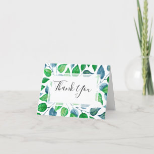 Moderne Foliage Watercolor Grüne Leaf Hochzeit Dankeskarte