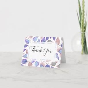 Moderne Foliage Watercolor Lila Blätter Hochzeit Dankeskarte