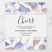 Moderne Foliage Watercolor Lila Blätter Hochzeit Weinetikett (Einzelnes Label)