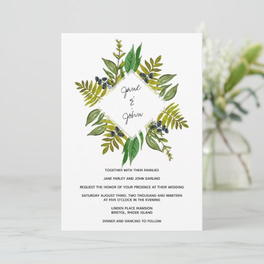 Moderne Foliage Wedding Einladung (Stehend Vorderseite)
