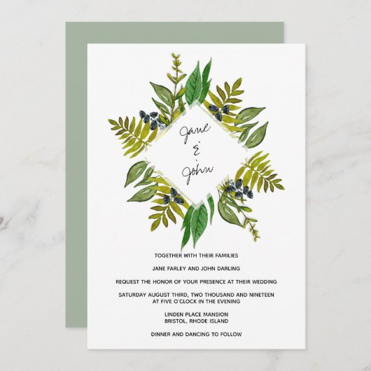 Moderne Foliage Wedding Einladung (Vorne/Hinten)