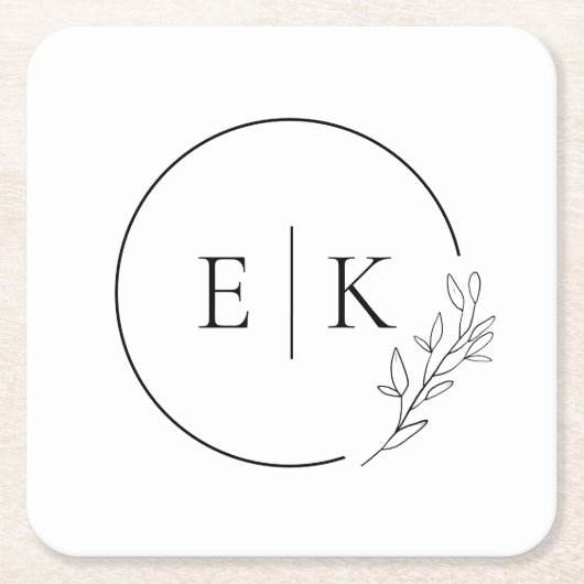 Moderne Foliage Wedding Monogram Rechteckiger Pappuntersetzer (Vorderseite)