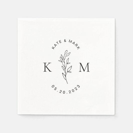 Moderne Foliage Wedding Monogram Serviette (Vorderseite)