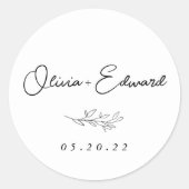 Moderne Foliage Wedding Name Runder Aufkleber (Vorderseite)